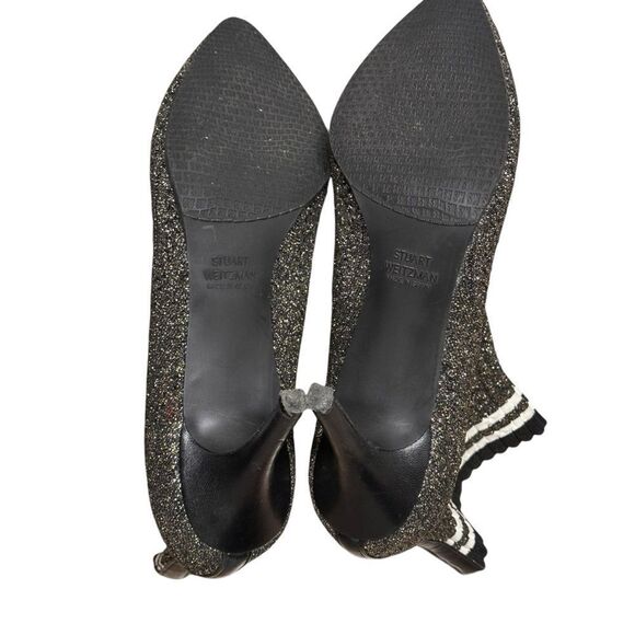 Stuart Weitzman Black and Gold Knit Sock Ankle Boots Size 8 M - Picture 9 of 14